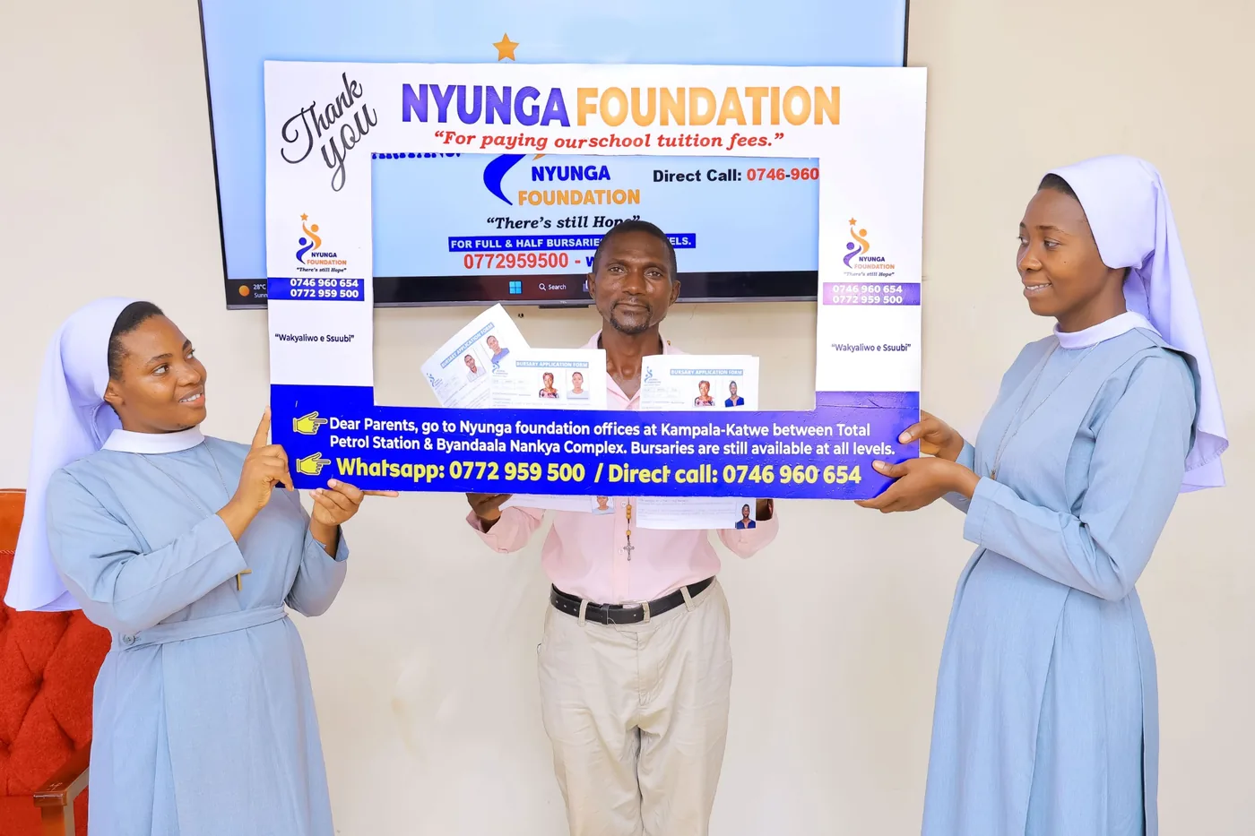 A father receives education support for his child
